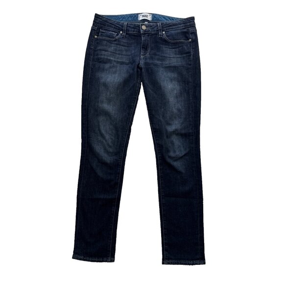 PAIGE jeans size 28 inseam 28 skyline ankle peg stretch low rise denim dark blue - Picture 1 of 7